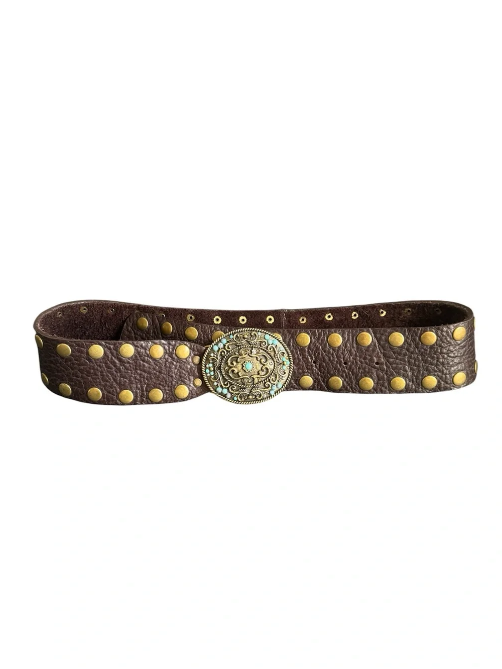 Leatherock Brown Studded Leather Belt Embellished Buckle Festival Cowgirl Medium